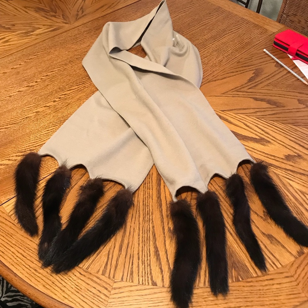 Long Scarf with Fur Tassels